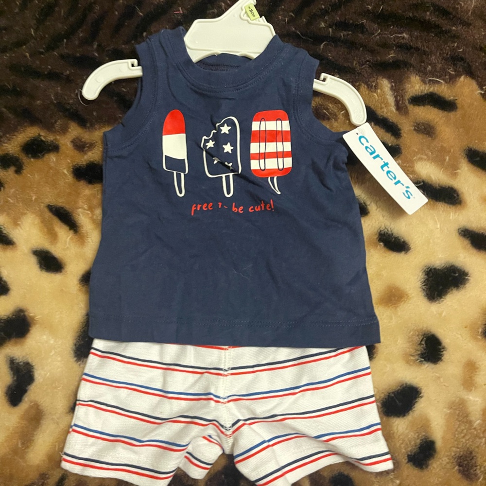 Carter's Navy Popsicle Tank and Striped Shorts Set